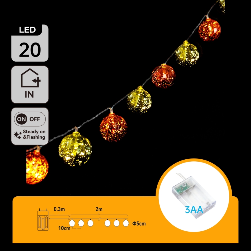 Aigostar - LED Christmas string 20xLED/3xAA 2 m warm white