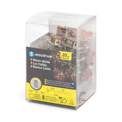 Aigostar - LED Christmas String 20xLED/3xAA 3m Warm White Reindeer