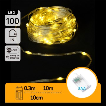 Aigostar - LED Christmas string lights, 100 LEDs / 3xAA, 10.3 m, warm white