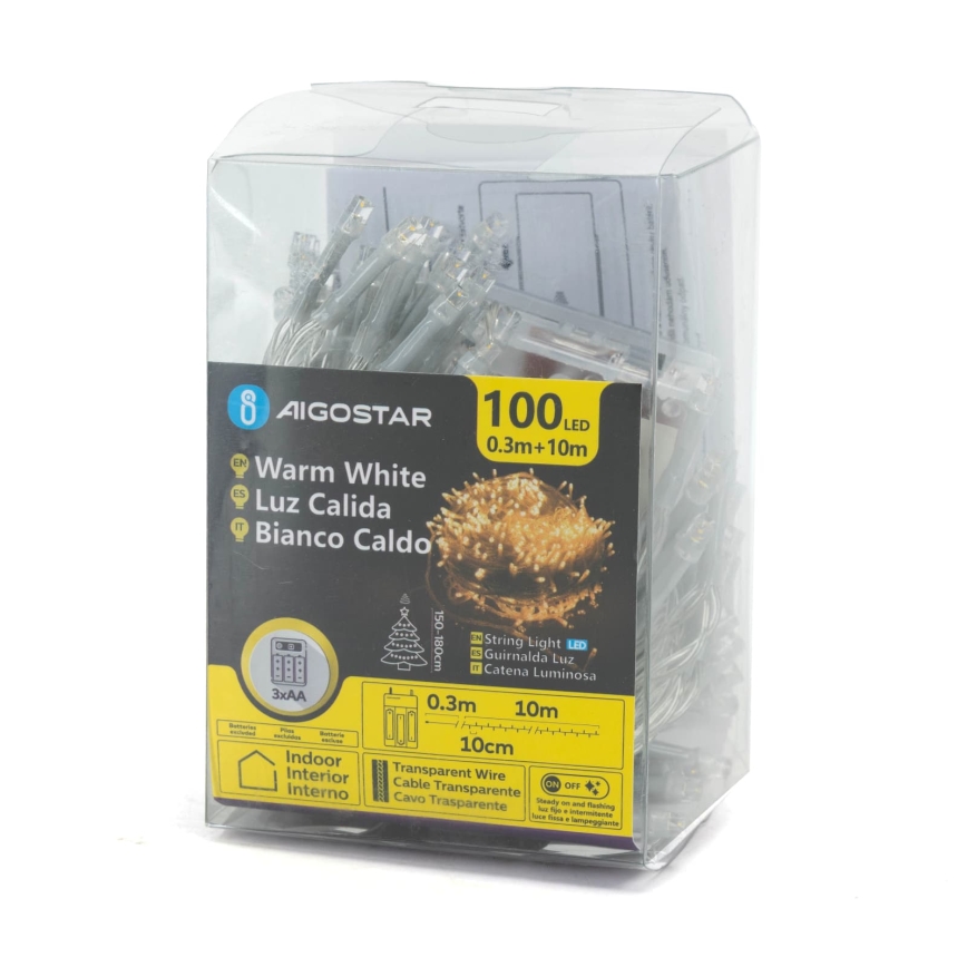 Aigostar - LED Christmas string lights 100xLED/3xAA 10.3m warm white
