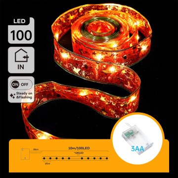 Aigostar - LED Christmas String Lights 100xLED/3xAA 10 m Warm White/Red