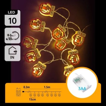 Aigostar - LED Christmas string lights 10xLED/3xAA 1.5 m warm white mittens