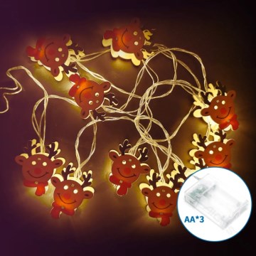 Aigostar - LED Christmas string lights 10xLED/3xAA 1.5m warm white reindeer