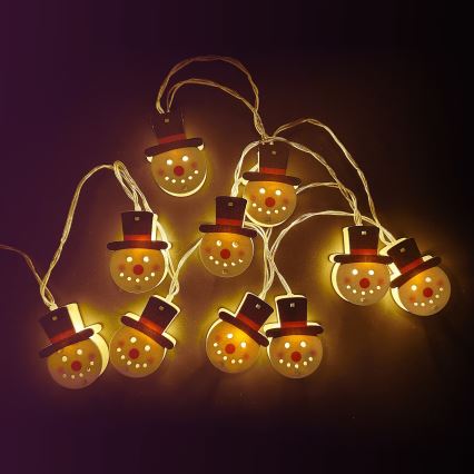 Aigostar - LED Christmas string lights 10xLED/3xAA 1,5m warm white snowman