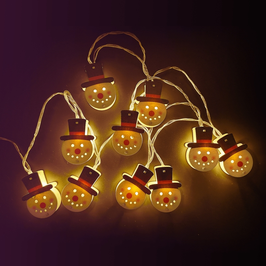 Aigostar - LED Christmas string lights 10xLED/3xAA 1,5m warm white snowman