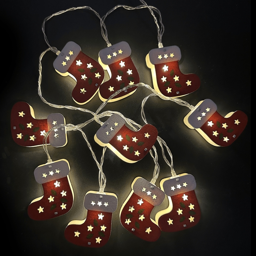 Aigostar - LED Christmas string lights 10xLED/3xAA 1,5m warm white stockings