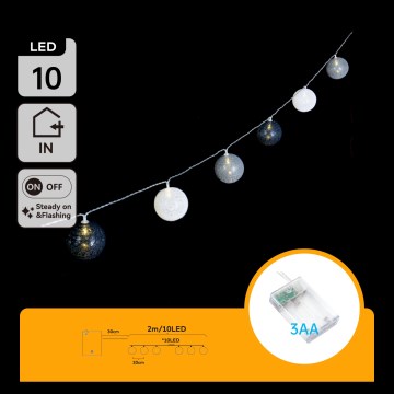 Aigostar - LED Christmas string lights 10xLED/3xAA 2m warm white