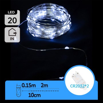Aigostar - LED Christmas String Lights 20xLED/2x3V 2m Cold White