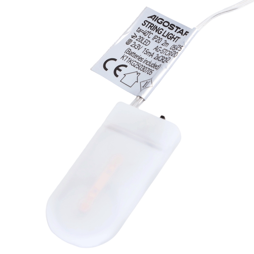 Aigostar - LED Christmas string lights 20xLED/2xCR2032 2m multicolor