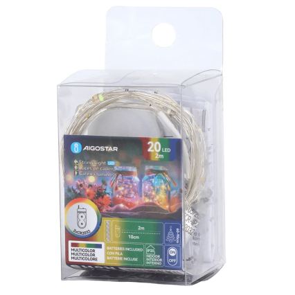 Aigostar - LED Christmas string lights 20xLED/2xCR2032 2m multicolor