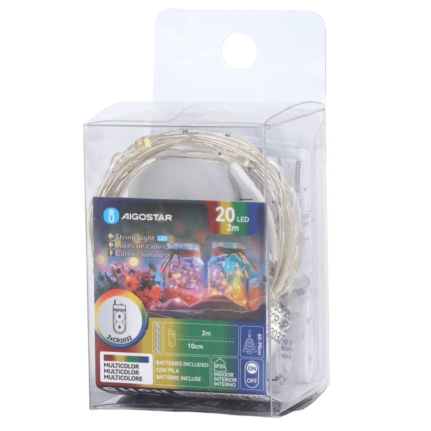 Aigostar - LED Christmas string lights 20xLED/2xCR2032 2m multicolor