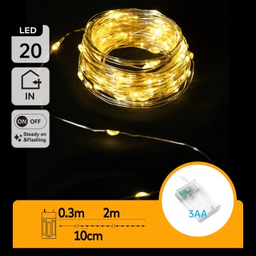 Aigostar - LED Christmas string lights 20xLED/3xAA 2.3 m warm white