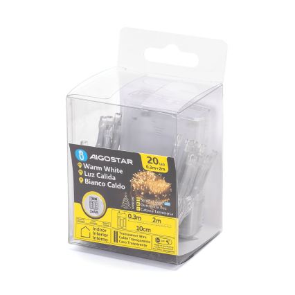 Aigostar - LED Christmas string lights 20xLED/3xAA 2.3 m warm white