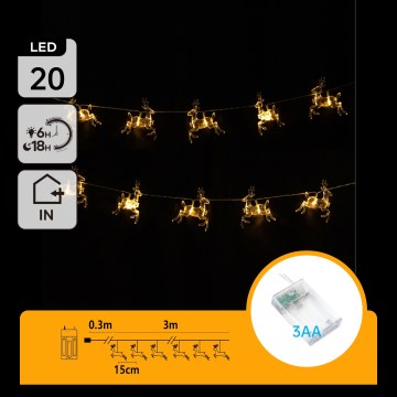 Aigostar - LED Christmas string lights 20xLED/3xAA 3,3m reindeer