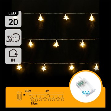 Aigostar - LED Christmas string lights 20xLED/3xAA 3,3m stars