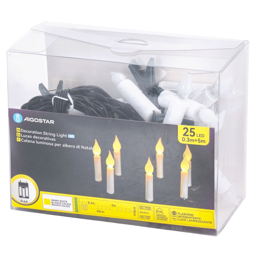 Aigostar - LED Christmas Light Chain 25xLED/3xAA 5 m Warm White