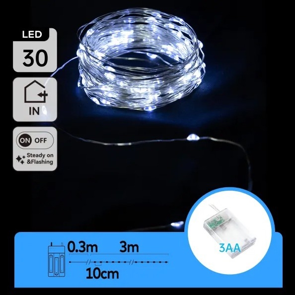 Aigostar - LED Christmas String Lights 30 LEDs / 3xAA 3.3 m Cool White
