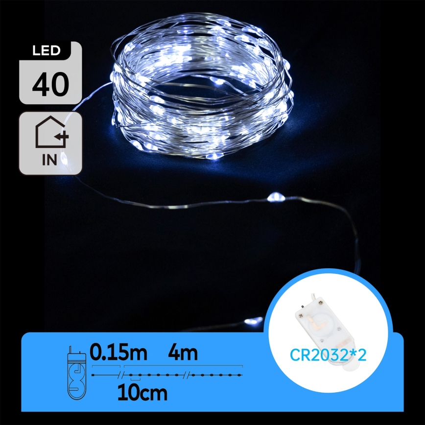 Aigostar - LED Christmas String Lights 40xLED/2x3V 4m Cool White