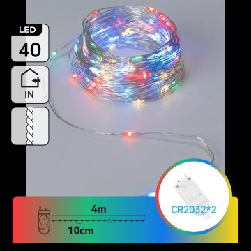 Aigostar - LED Christmas string lights 40xLED/2x3V 4m multicolor