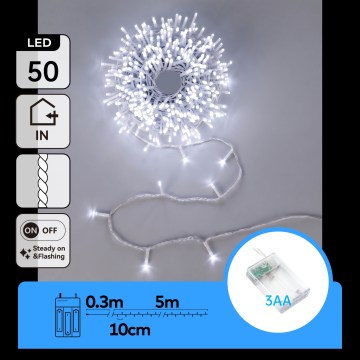 Aigostar - LED Christmas string lights 50 LEDs / 3×AA 5.3 m cool white