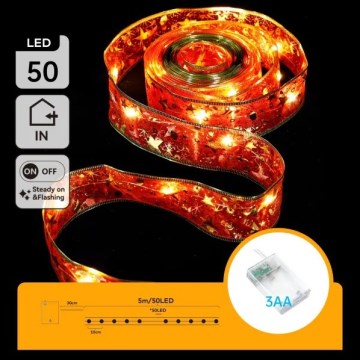 Aigostar - LED Christmas string lights 50xLED/3xAA 5m warm white, red