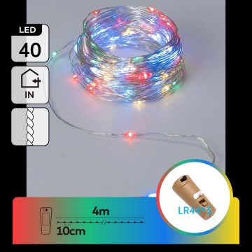 Aigostar - LED decorative string lights with bottle plug 40xLED/3xLR44 4m multicolor
