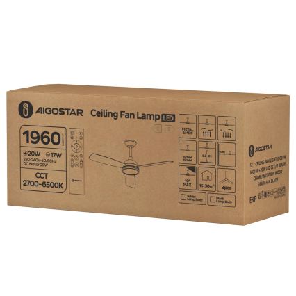 Aigostar - LED Dimmable ceiling fan LED/20W/230V 2700-6500K 132cm brown + remote control