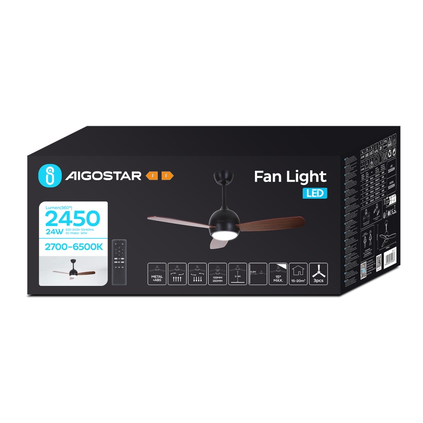 Aigostar - LED Dimmable ceiling fan LED/24W/230V 2700-6500K 106,6 cm + remote control