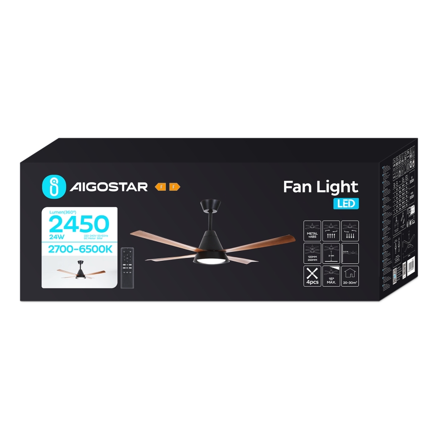 Aigostar - LED Dimmable ceiling fan LED/24W/230V 2700-6500K 132cm + remote control