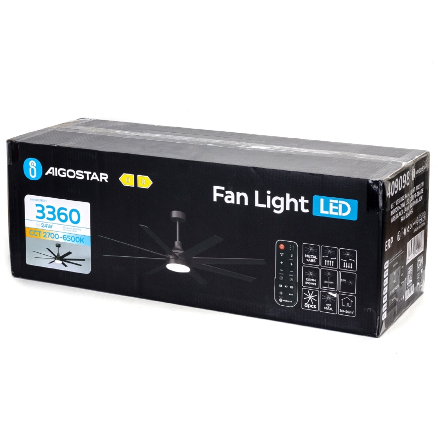 Aigostar - LED Dimmable ceiling fan LED/24W/230V 2700-6500K 165cm black + remote control