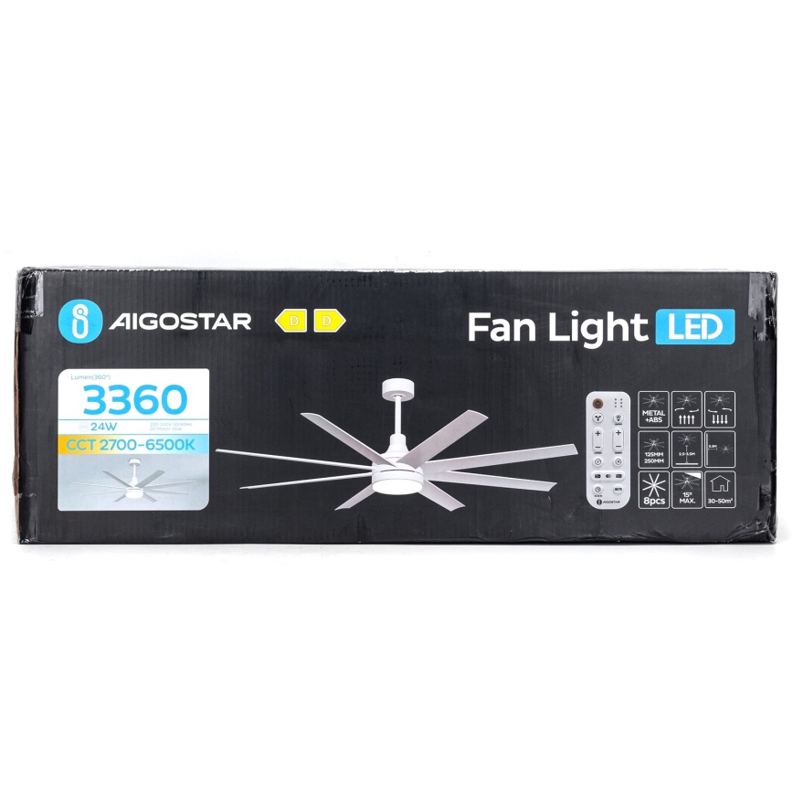 Aigostar - LED Dimmable ceiling fan LED/24W/230V 2700-6500K d. 165 cm + remote control white