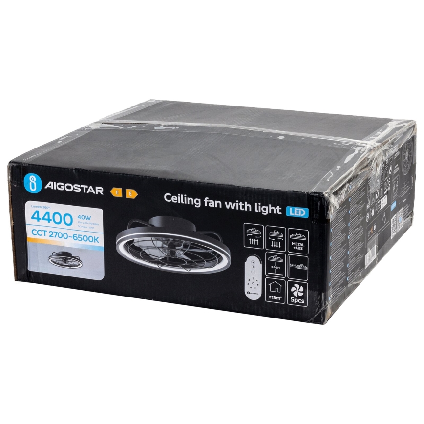 Aigostar - LED Dimmable ceiling fan LED/40W/230V 2700-6500K d. 48 cm + remote control black