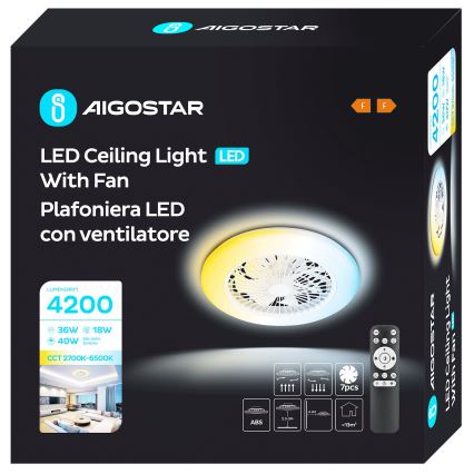 Aigostar - LED Dimmable ceiling fan LED/40W/230V 2700-6500K d. 49 cm + remote control white