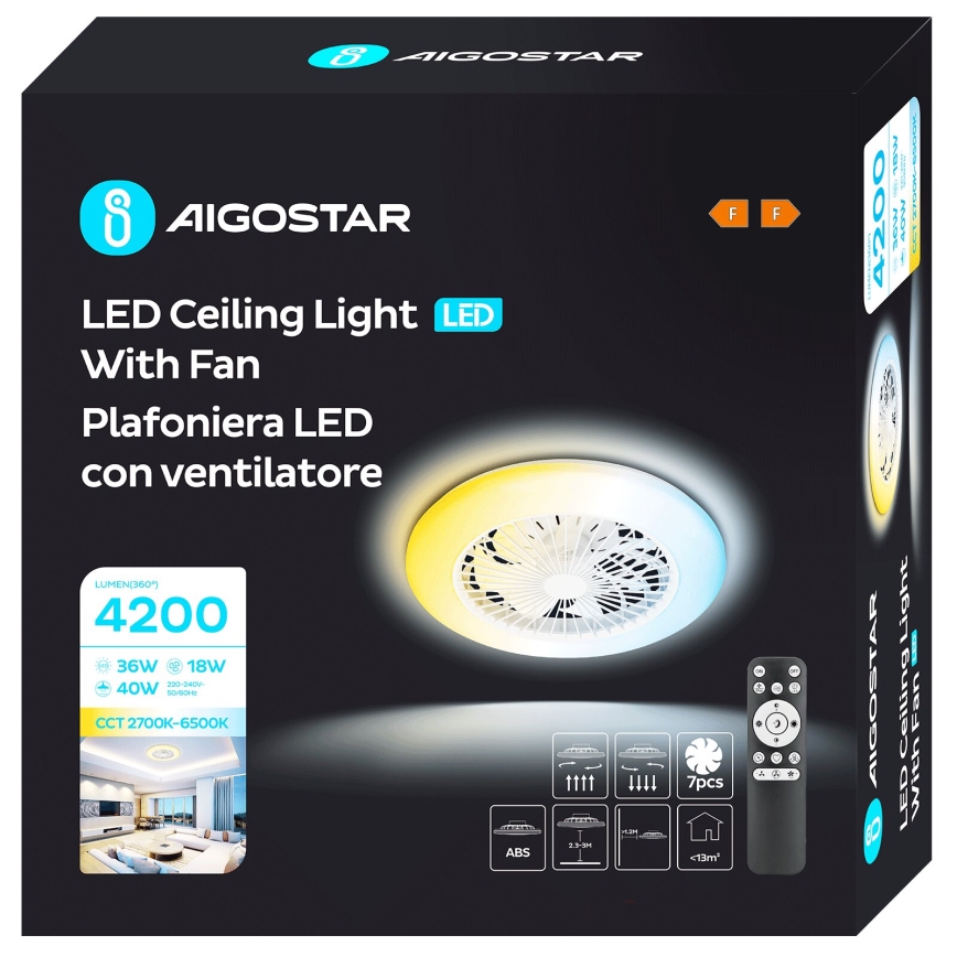 Aigostar - LED Dimmable ceiling fan LED/40W/230V 2700-6500K d. 49 cm + remote control white