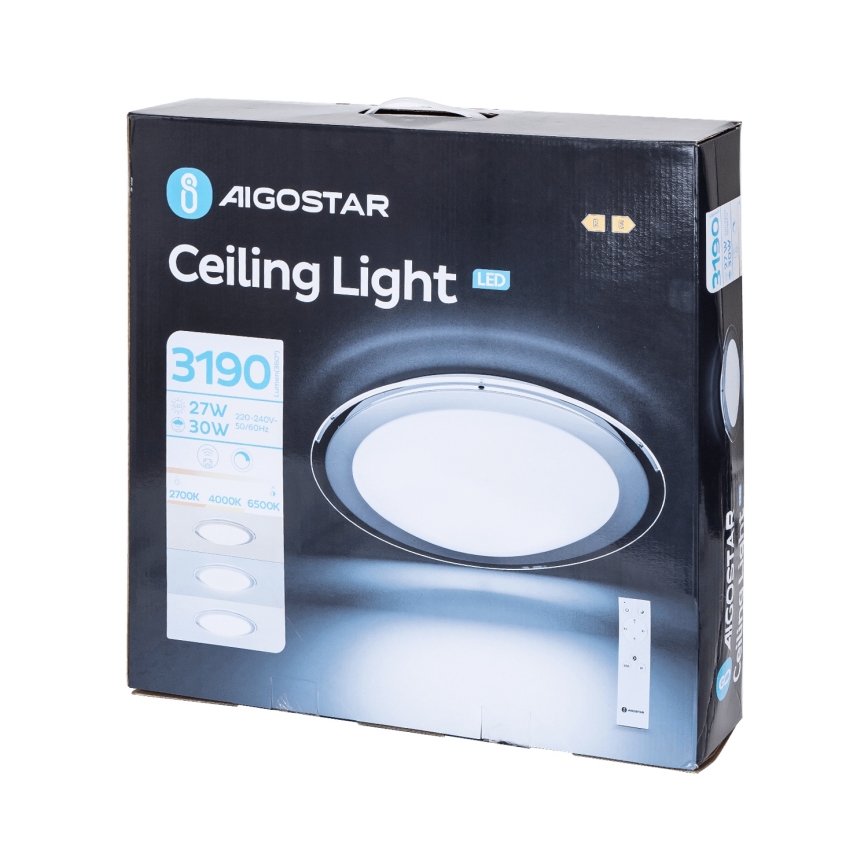 Aigostar - LED Dimmable Ceiling Light LED/30W/230V 2700-6500K dia. 42.9 cm Chrome + Remote Control