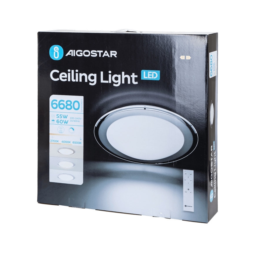 Aigostar - LED Dimmable Ceiling Light LED/60W/230V 2700-6500K dia. 52.7 cm Chrome + Remote Control