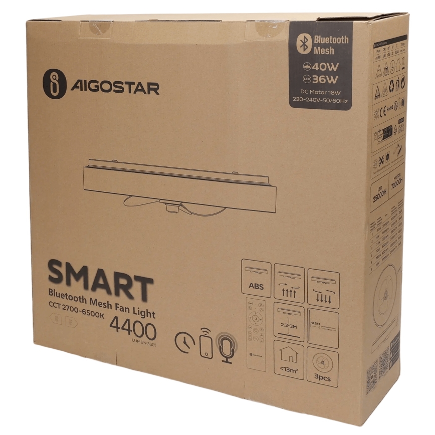 Aigostar - LED Dimmable ceiling light with a fan MESH LED/40W/230V 2700-6500K black + remote control