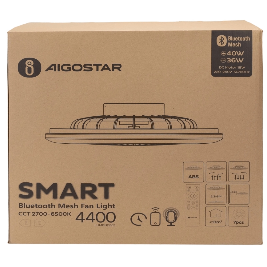 Aigostar - LED Dimmable ceiling light with a fan MESH LED/40W/230V 2700-6500K white + remote control