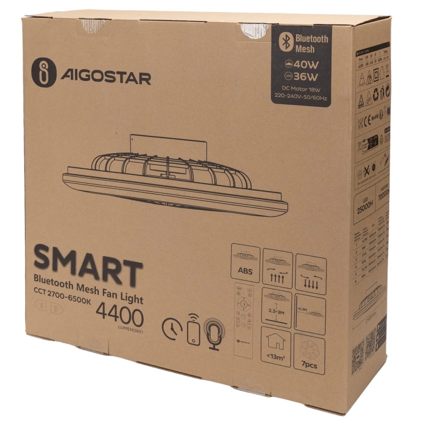 Aigostar - LED Dimmable ceiling light with a fan MESH LED/40W/230V 2700-6500K white + remote control