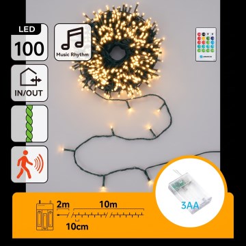 Aigostar - LED Dimmable Outdoor Christmas String with Motion Sensor 100xLED/3xAA 12m Warm White + Remote Control