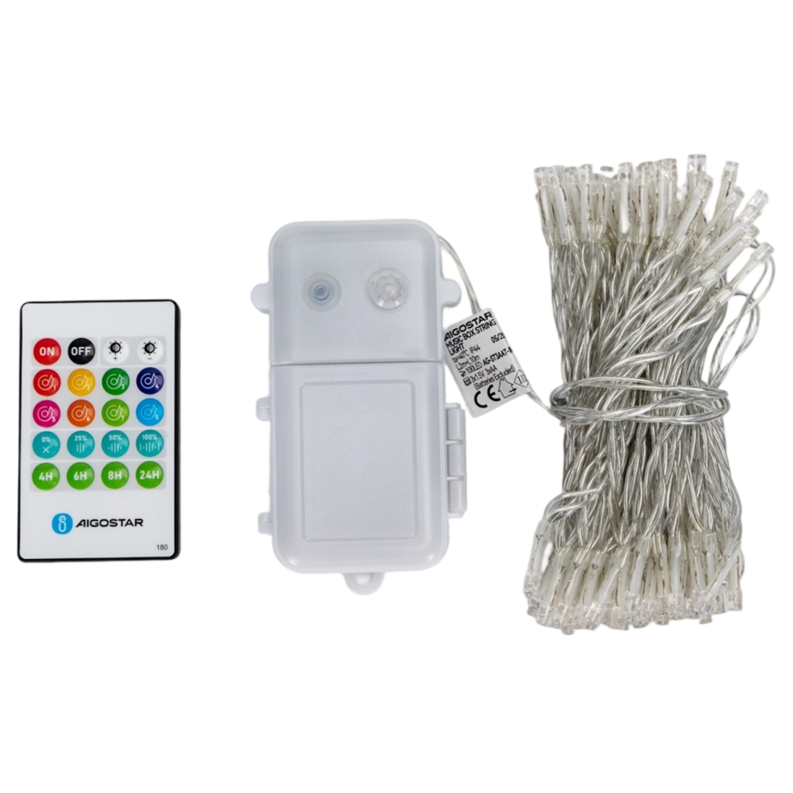 Aigostar - Dimmable LED outdoor Christmas string lights with motion sensor 100xLED/3xAA 12m multicolor + remote control