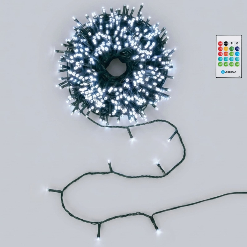 Aigostar - Dimmable LED Outdoor Christmas Light String with Motion Sensor 100xLED/3xAA 12m Cool White + Remote Control
