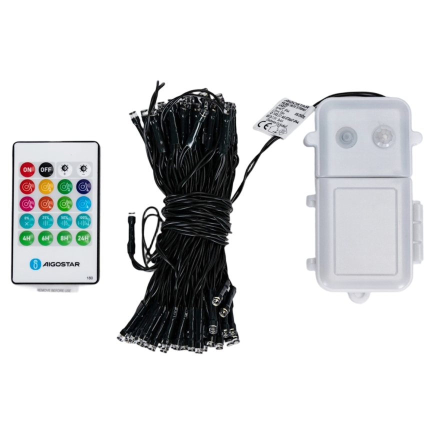 Aigostar - Dimmable LED Outdoor Christmas Light String with Motion Sensor 100xLED/3xAA 12m Cool White + Remote Control