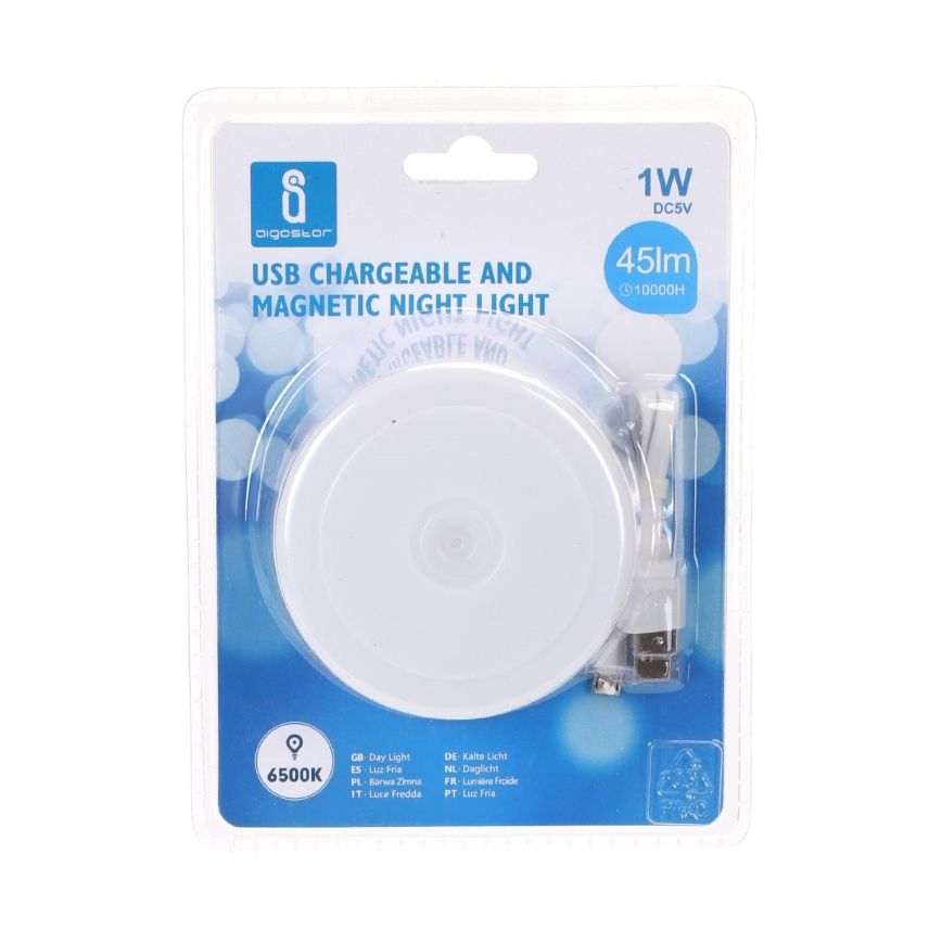 Aigostar - LED Dimmable portable night light LED/1W/5V 6500K + USB