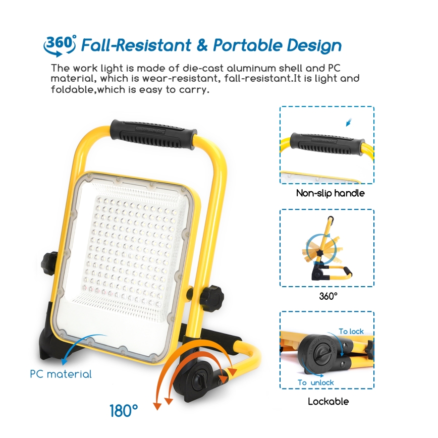 Aigostar - LED Dimmable rechargeable floodlight LED/100W/5V 6500K IP65