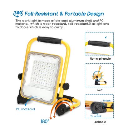 Aigostar - LED Dimmable rechargeable floodlight LED/50W/5V 6500K IP65