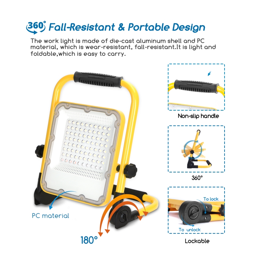 Aigostar - LED Dimmable rechargeable floodlight LED/50W/5V 6500K IP65