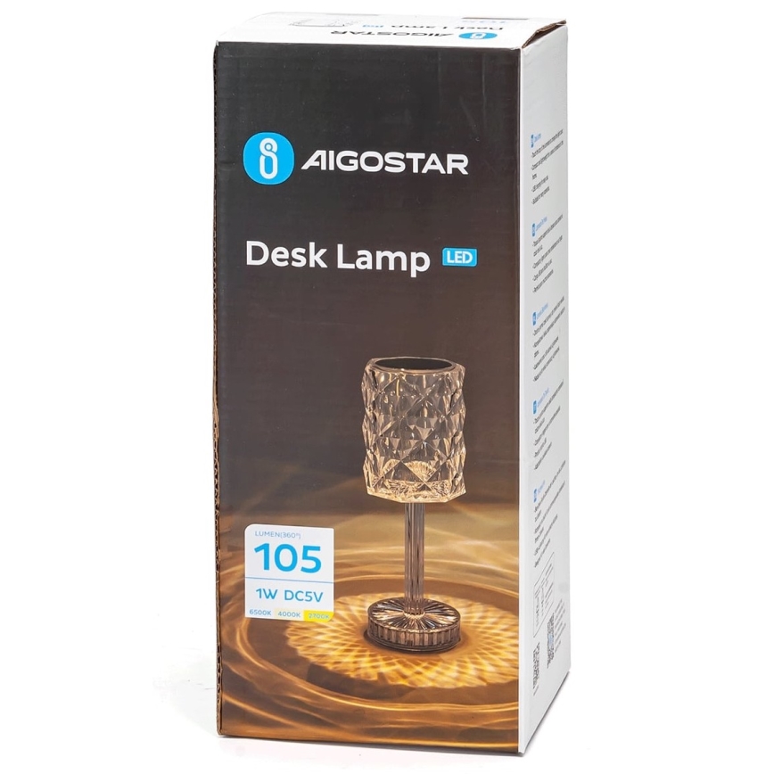 Aigostar - LED Dimmable rechargeable table lamp LED/1W/5V 2700/4000/6500K 1800mAh 26 cm