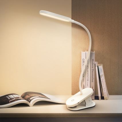 Aigostar - LED Dimmable rechargeable table lamp with clip LED/2,5W/5V 1200mAh white