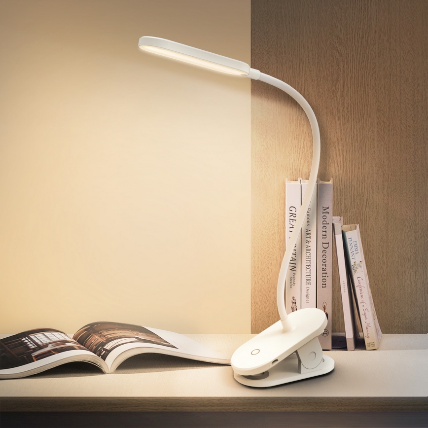 Aigostar - LED Dimmable rechargeable table lamp with clip LED/2,5W/5V 1200mAh white